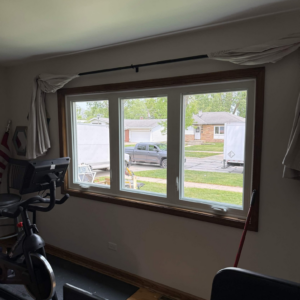 Interior view of a newly installed three-panel replacement window in Lombard, Illinois.
